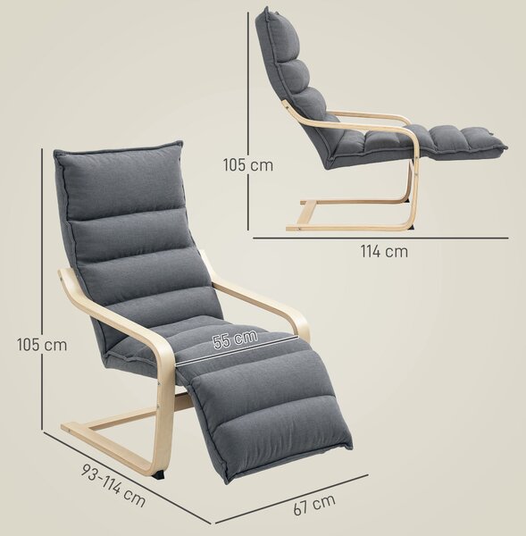 HOMCOM Fotoliu Ergonomic Lemn și Catifea Suport pentru Picioare Reglabil Gri Închis | Aosom Romania