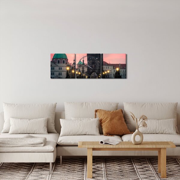 Tablou - Pe podul lui Carol,Praga (cu ceas) (90x30 cm)