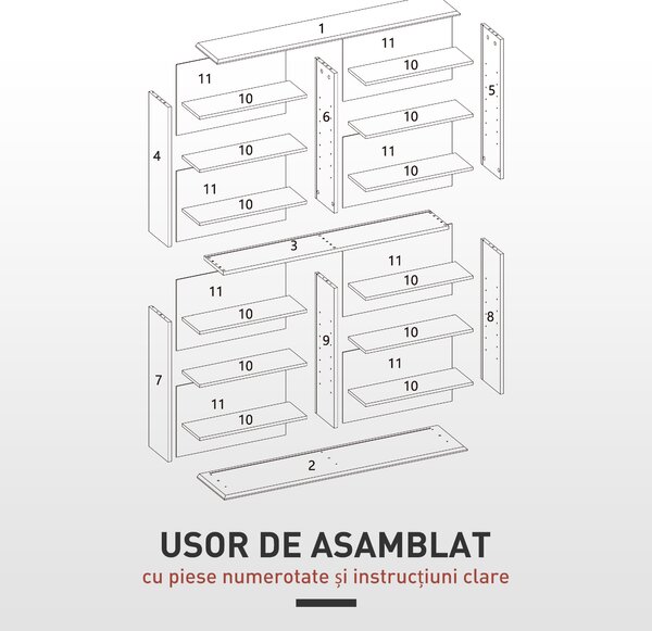 HOMCOM Mobilier Bibliotecă cu 16 Rafturi pentru 720 CD-uri din Lemn 106.5x24x123.7 cm Negru | Aosom Romania