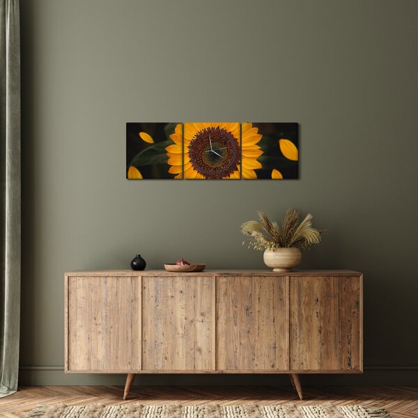 Tablou - Floarea soarelui și petale (cu ceas) (90x30 cm)