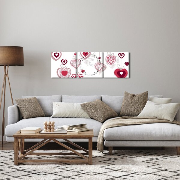 Tablou cu inimiore pictate (cu ceas) (90x30 cm)