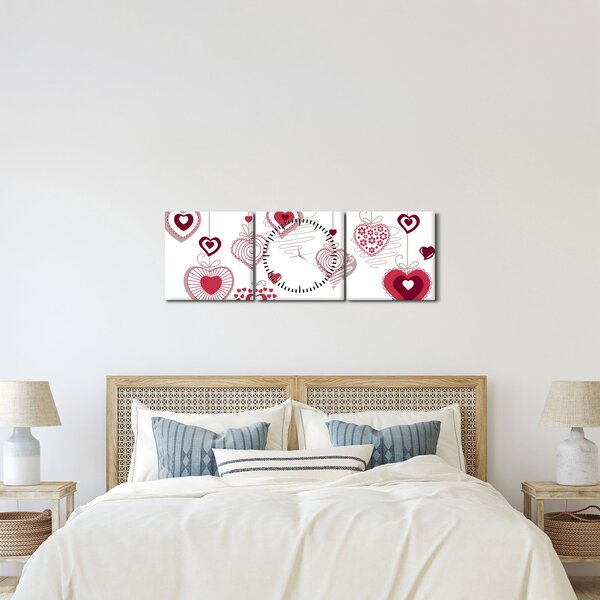 Tablou cu inimiore pictate (cu ceas) (90x30 cm)