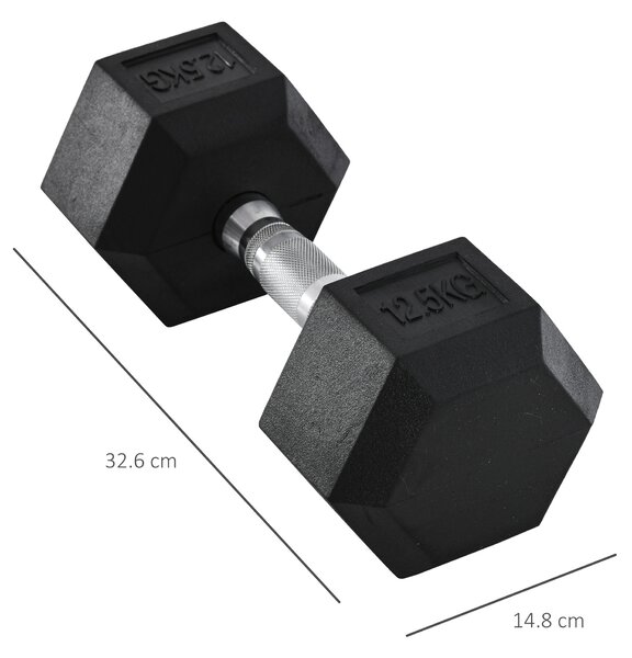HOMCOM Ganteră de 12.5 kg Hexagonală Unică cu Mâner Antiderapant Negru | Aosom Romania