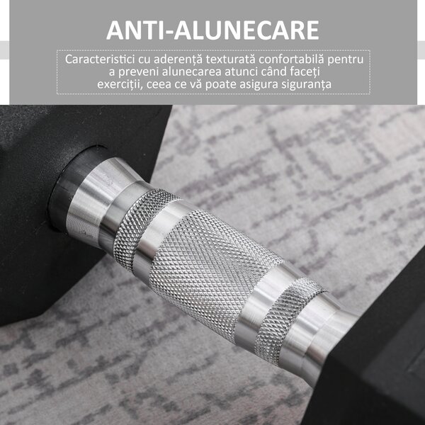HOMCOM Ganteră de 12.5 kg Hexagonală Unică cu Mâner Antiderapant Negru | Aosom Romania