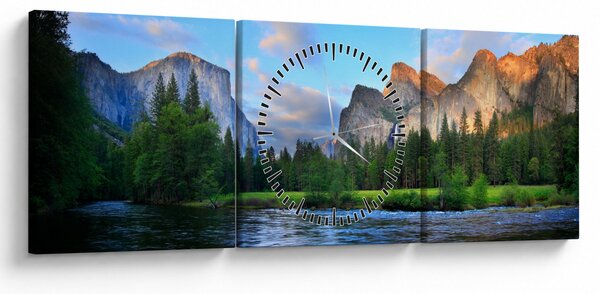 Tablou cu peisaj montan sălbatic (cu ceas) (90x30 cm)