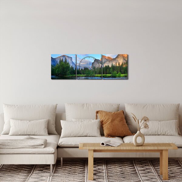 Tablou cu peisaj montan sălbatic (cu ceas) (90x30 cm)