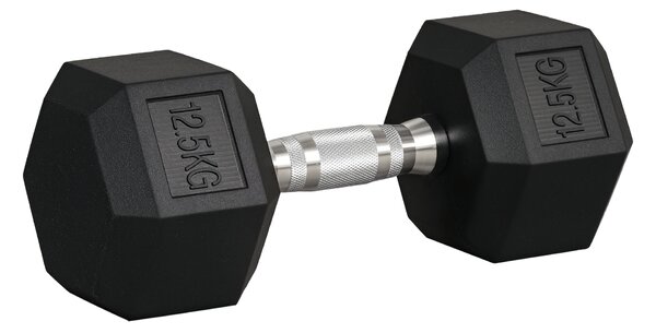 HOMCOM Ganteră de 12.5 kg Hexagonală Unică cu Mâner Antiderapant Negru | Aosom Romania