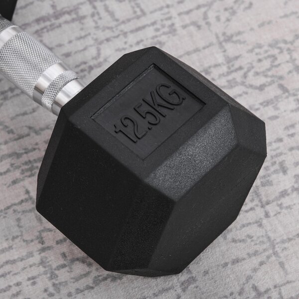 HOMCOM Ganteră de 12.5 kg Hexagonală Unică cu Mâner Antiderapant Negru | Aosom Romania