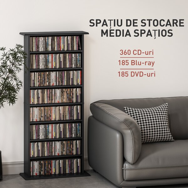 HOMCOM Dulap pentru CD-uri cu 6 Rafturi Reglabile pentru 360 CD-uri/185 DVD-uri Negru | Aosom Romania