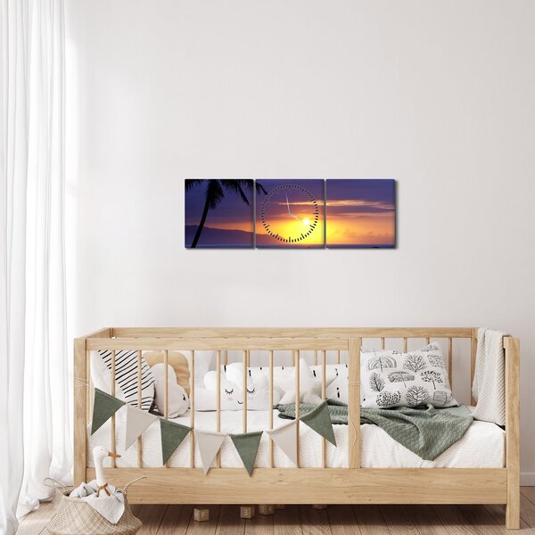 Tablou cu apus de soare deasupra mării (cu ceas) (90x30 cm)