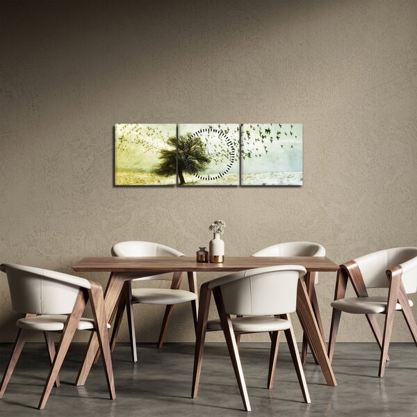 Tablou - cu multe păsări pictate (cu ceas) (90x30 cm)