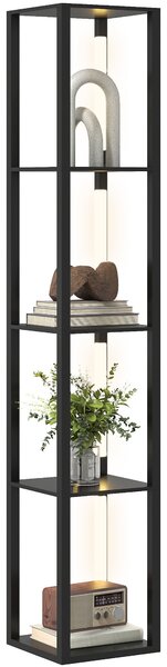 HOMCOM Lampă de Podea cu 4 Rafturi și 3 Luminozități Reglabile 29x29x163cm Negru | Aosom Romania