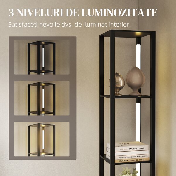 HOMCOM Lampă de Podea cu 4 Rafturi și 3 Luminozități Reglabile 29x29x163cm Negru | Aosom Romania