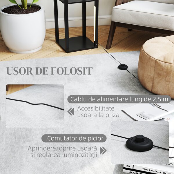 HOMCOM Lampă de Podea cu 4 Rafturi și 3 Luminozități Reglabile 29x29x163cm Negru | Aosom Romania