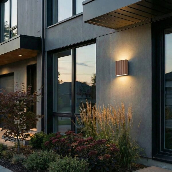 Lucande Lampa de perete pentru exterior cu LED Raija, maro închis, înălțime 19, Maro / Rugină, Aluminiu, Modern