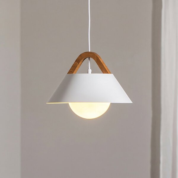 Luminex Lampă suspendată Funda, albă, Ø 30 cm, 1 bec, metal/sticlă, reglabil, Alb, Camera de zi / sufragerie, Metal, Modern