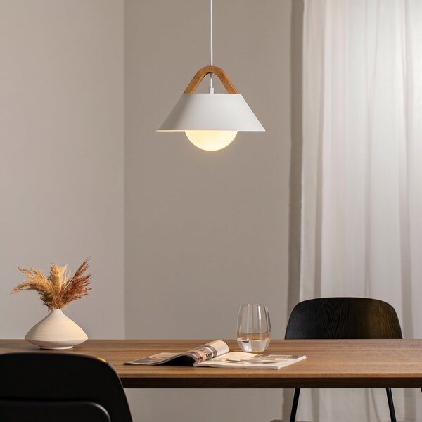 Luminex Lampă suspendată Funda, albă, Ø 30 cm, 1 bec, metal/sticlă, reglabil, Alb, Camera de zi / sufragerie, Metal, Modern