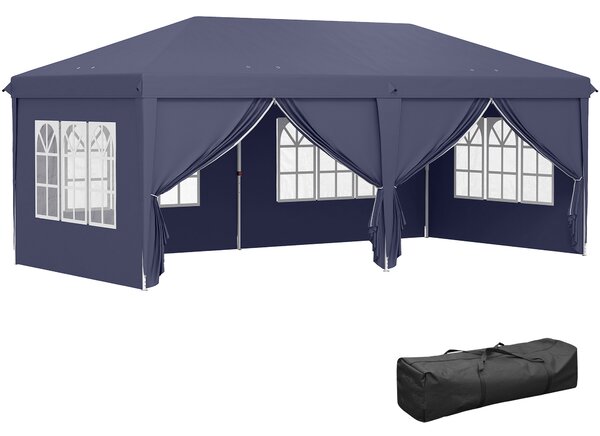 Outsunny Foisor de gradina pliabil pentru exterior cu 6 panouri laterale, 585x295cm albastru | AOSOM RO