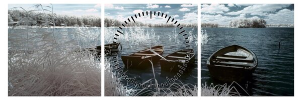 Tablou - Bărci de lemn pe lac (cu ceas) (90x30 cm)