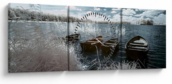 Tablou - Bărci de lemn pe lac (cu ceas) (90x30 cm)