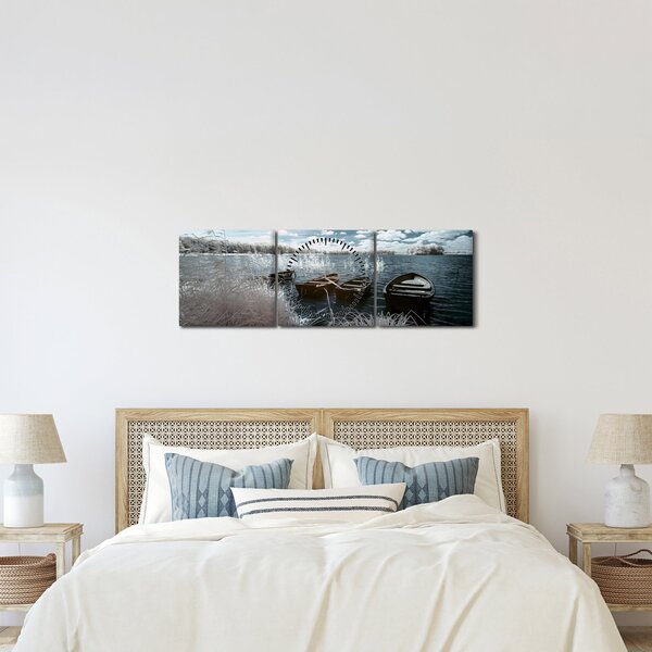 Tablou - Bărci de lemn pe lac (cu ceas) (90x30 cm)