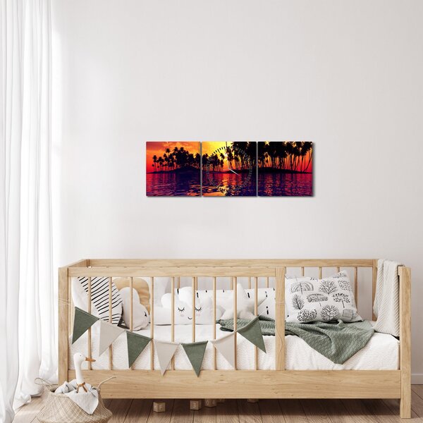 Tablou insulă în apus de soare (cu ceas) (90x30 cm)