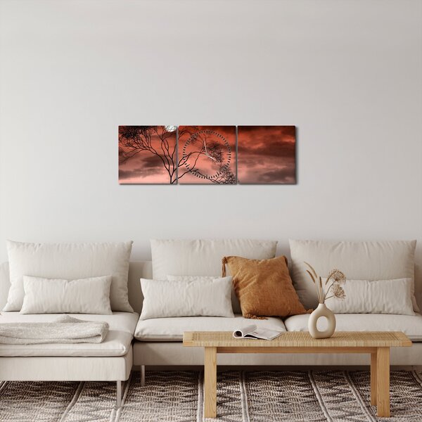 Tablou - Luna luminează noaptea (cu ceas) (90x30 cm)