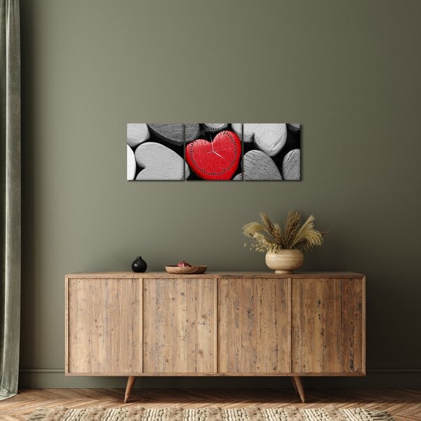Tablou cu inimioare din lemn (cu ceas) (90x30 cm)