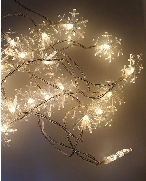Ghirlandă LED pentru exterior 20xLED/2xAA, 2,2 m, IP44, alb cald, fulgi de zăpadă