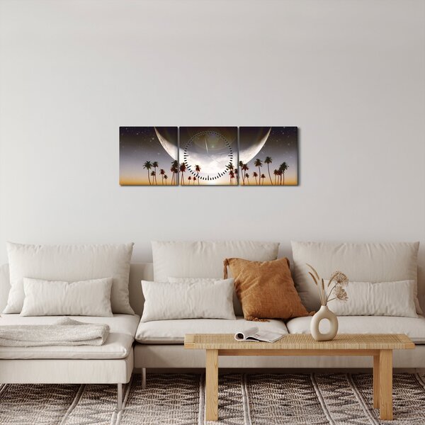 Tablou - Luna deasupra palmierilor (cu ceas) (90x30 cm)