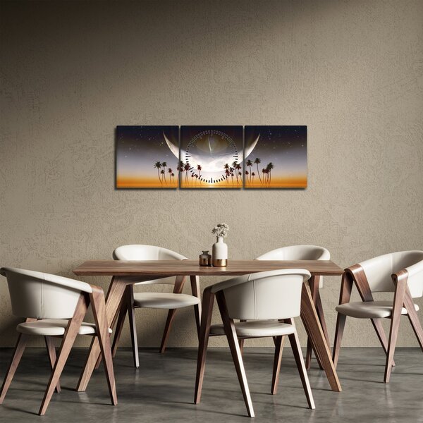 Tablou - Luna deasupra palmierilor (cu ceas) (90x30 cm)