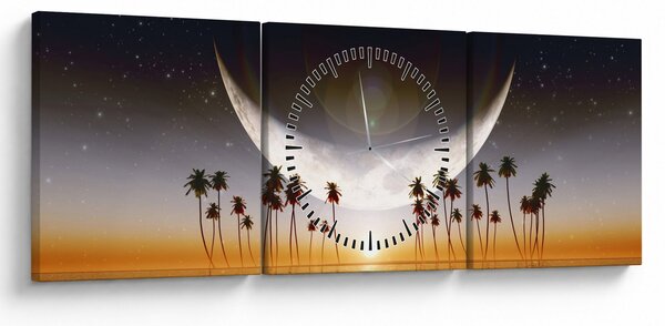 Tablou - Luna deasupra palmierilor (cu ceas) (90x30 cm)