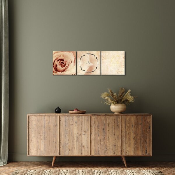 Tablou - floare de trandafir pentru îndrăgostiți (cu ceas) (90x30 cm)