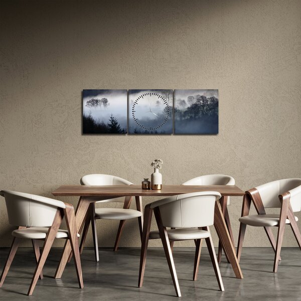 Tablou cu ceță deasupra pădurii (cu ceas) (90x30 cm)