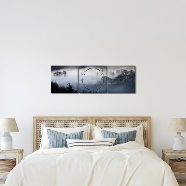 Tablou cu ceță deasupra pădurii (cu ceas) (90x30 cm)