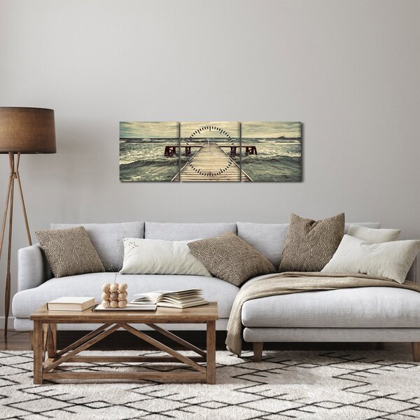 Tablou cu dig din lemn la mare (cu ceas) (90x30 cm)