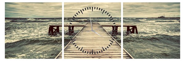 Tablou cu dig din lemn la mare (cu ceas) (90x30 cm)