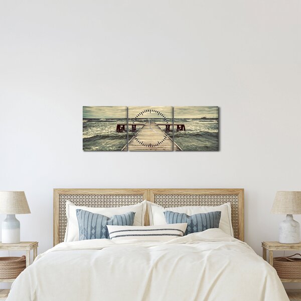 Tablou cu dig din lemn la mare (cu ceas) (90x30 cm)