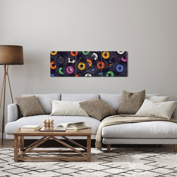 Tablou - plăci de gramofon (cu ceas) (90x30 cm)