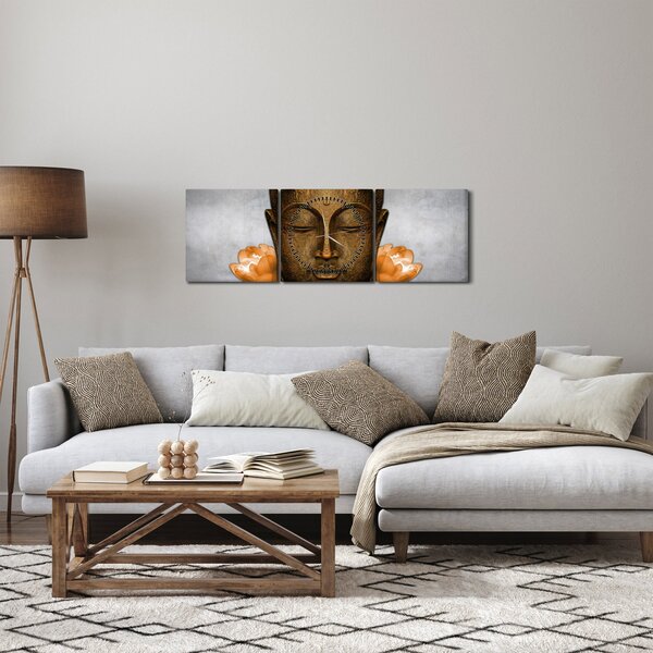 Tablou cu statuie cu detaliu a feței (cu ceas) (90x30 cm)