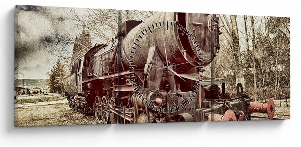 Tablou cu locomotivă istorică (cu ceas) (90x30 cm)