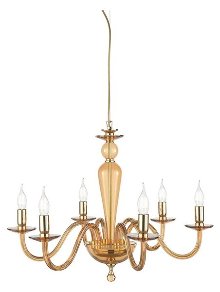 Ondaluce - Lustru suspendat pe cablu PAGANINI, 6xE14/10W/230V, diam. 70 cm, auriu/bej fumuriu