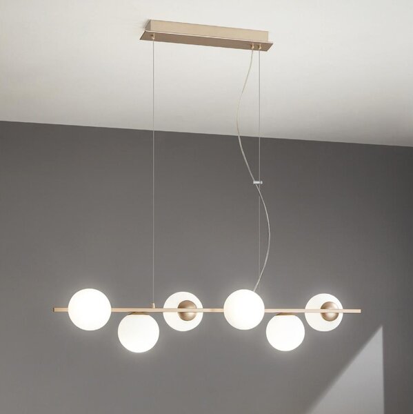 Ondaluce - Lustră suspendată pe cablu MONILE, 6xE14/10W/230V, auriu/alb