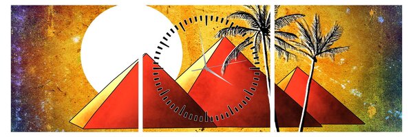 Tablou cu piramidele egiptene pictate (cu ceas) (90x30 cm)