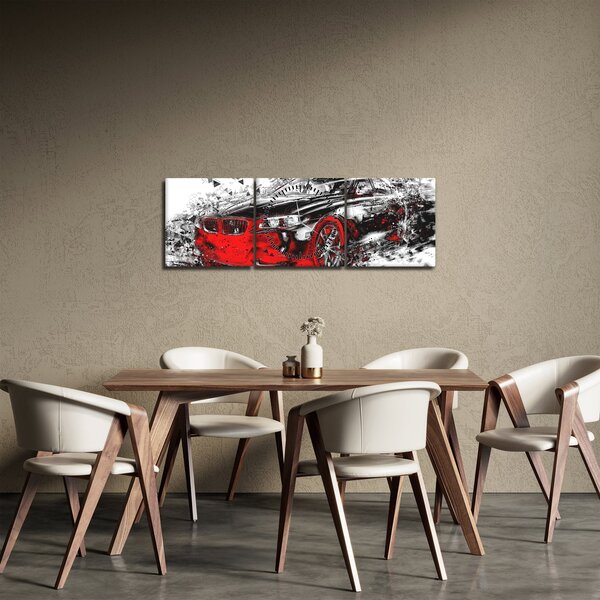 Tablou - Mașina pictată în acțiune (cu ceas) (90x30 cm)