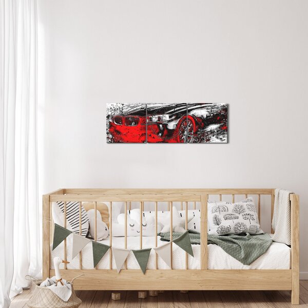 Tablou - Mașina pictată în acțiune (cu ceas) (90x30 cm)