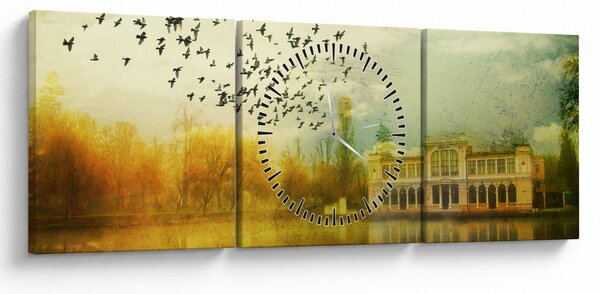 Tablou peisajului pictat cu sediul (cu ceas) (90x30 cm)