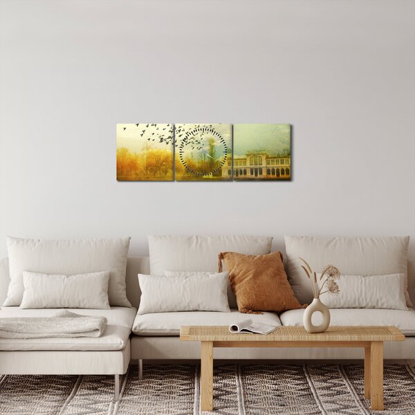 Tablou peisajului pictat cu sediul (cu ceas) (90x30 cm)