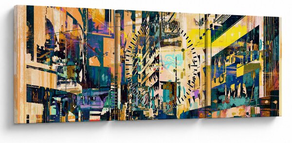 Tablou abstacțiunii pictate (cu ceas) (90x30 cm)