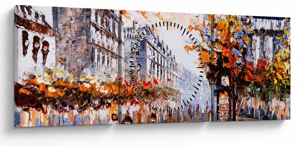 Tablou - Viața în oraș (cu ceas) (90x30 cm)